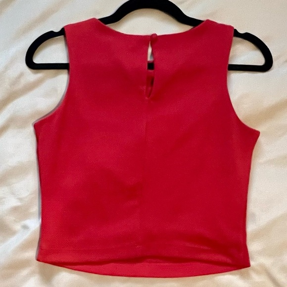 BISOU BISOU Michele Bohbot Bright Red Sleeveless Textured Top with Beading - Picture 4 of 4